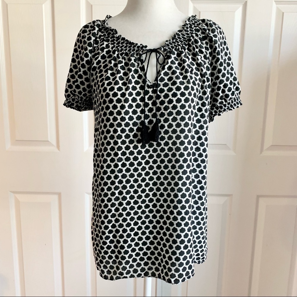 Joie Black & White Star Silk Boho Blouse
